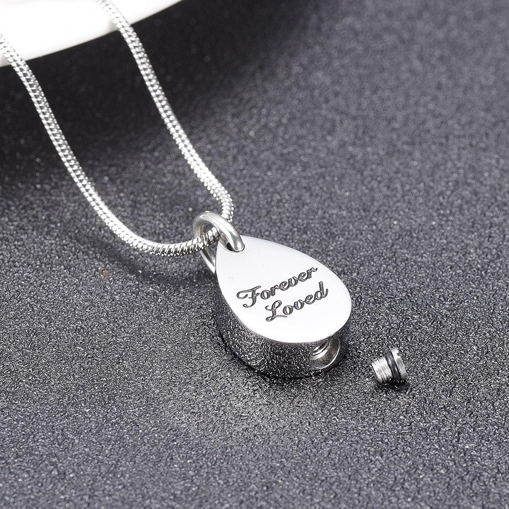 Cremation Necklace - "Forever Loved" Teardrop Cremation Urn Necklace