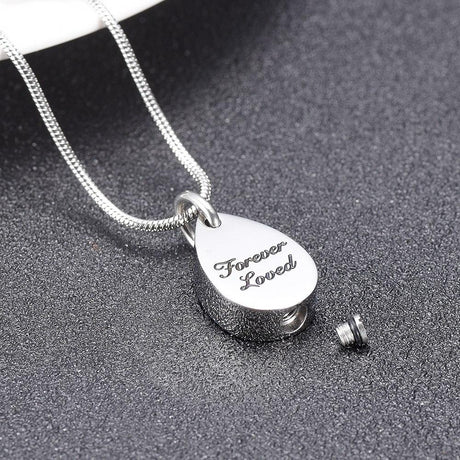 Cremation Necklace - "Forever Loved" Teardrop Cremation Urn Necklace
