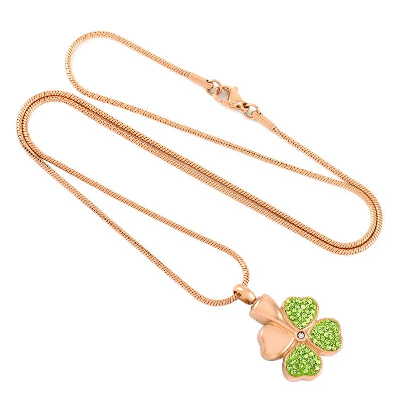 Cremation Necklace - Four Leaf Clover Cremation Urn Necklace With Rhinestones