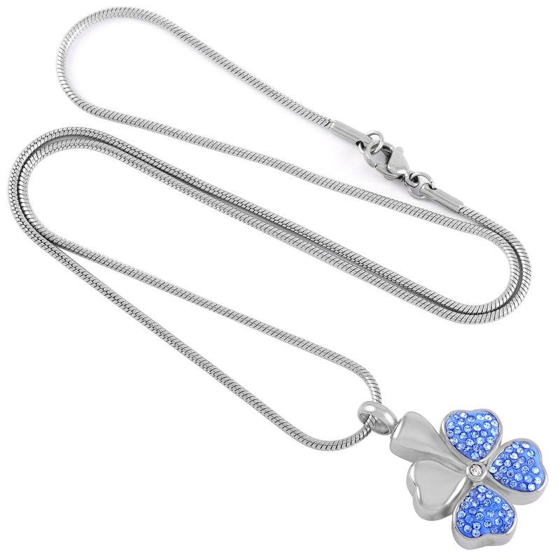 Cremation Necklace - Four Leaf Clover Cremation Urn Necklace With Rhinestones