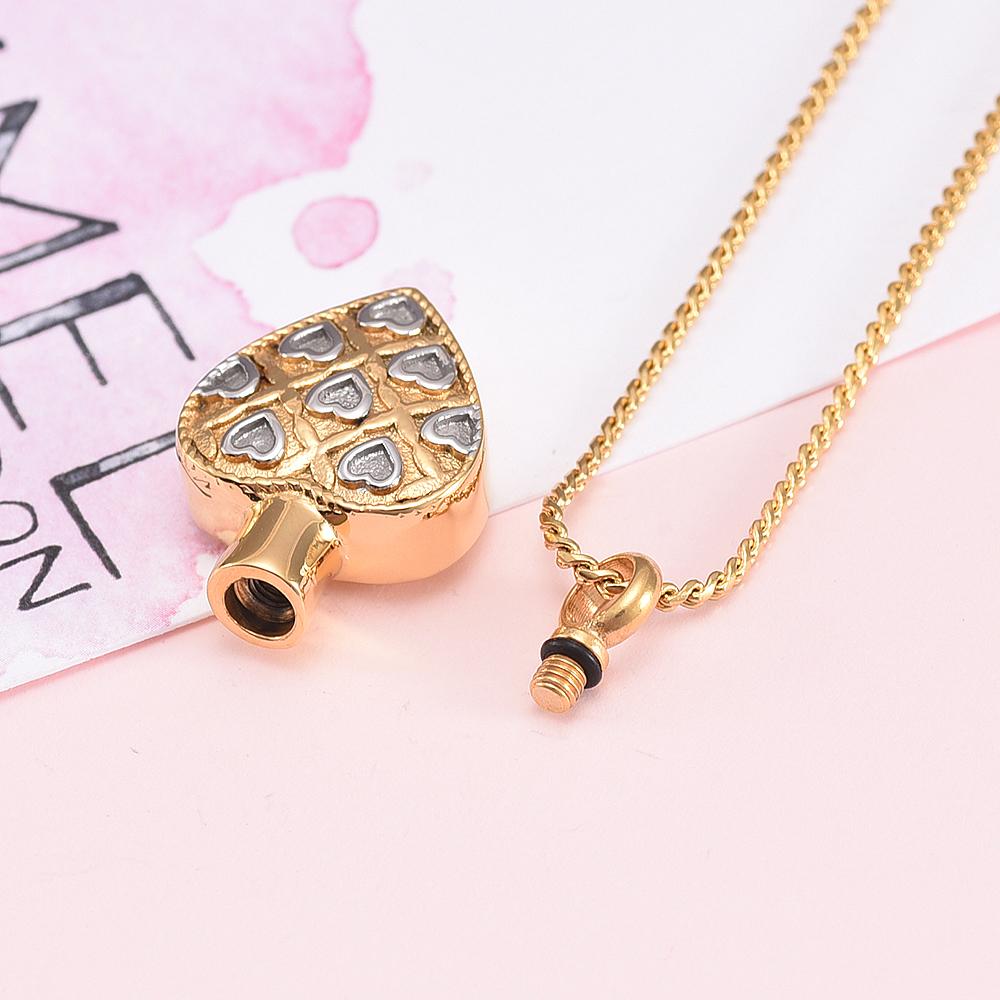 Cremation Necklace - Gold Shaped Heart With Silver Hearts Cremation Urn Necklace
