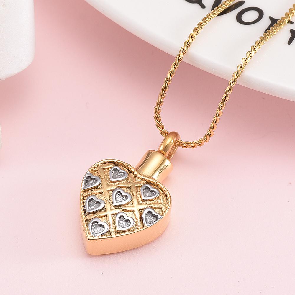Cremation Necklace - Gold Shaped Heart With Silver Hearts Cremation Urn Necklace