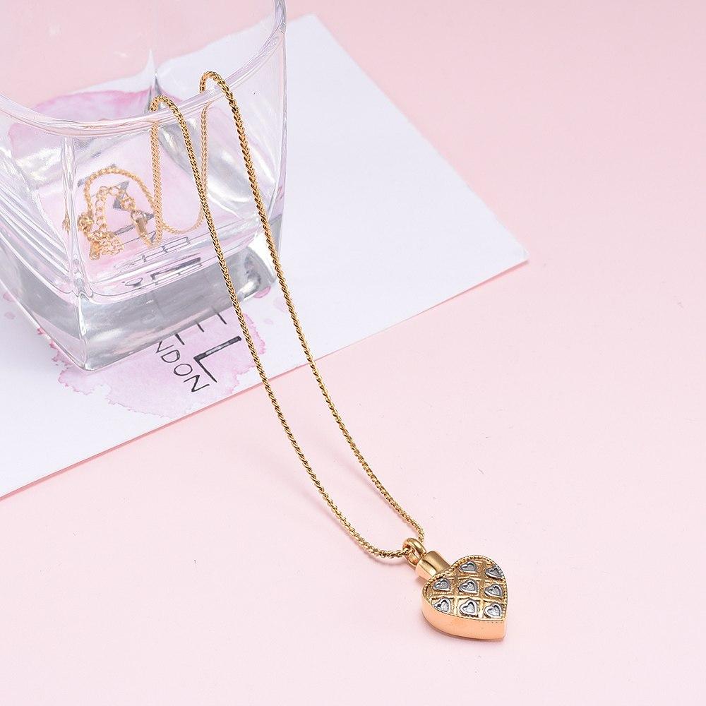 Cremation Necklace - Gold Shaped Heart With Silver Hearts Cremation Urn Necklace