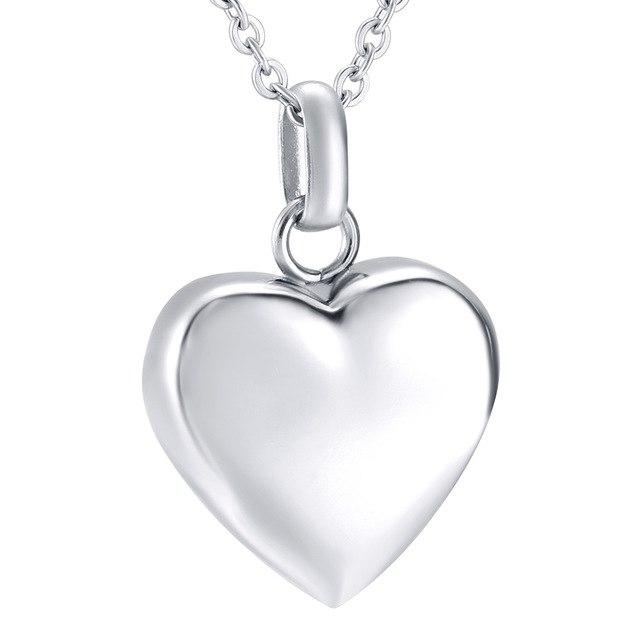 Cremation Necklace - Gold/Silver High Polished Heart Cremation Urn Necklace