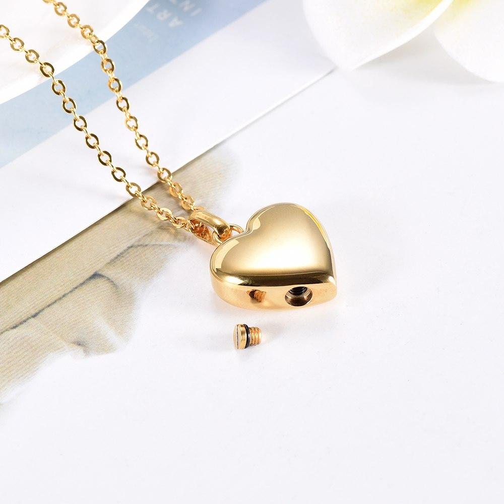 Cremation Necklace - Gold/Silver High Polished Heart Cremation Urn Necklace