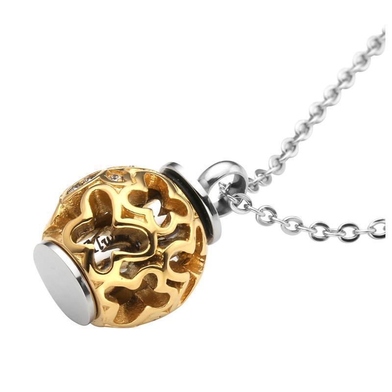 Cremation Necklace - Golden Butterfly Flower Lantern Cremation Urn Necklace With Rhinestones