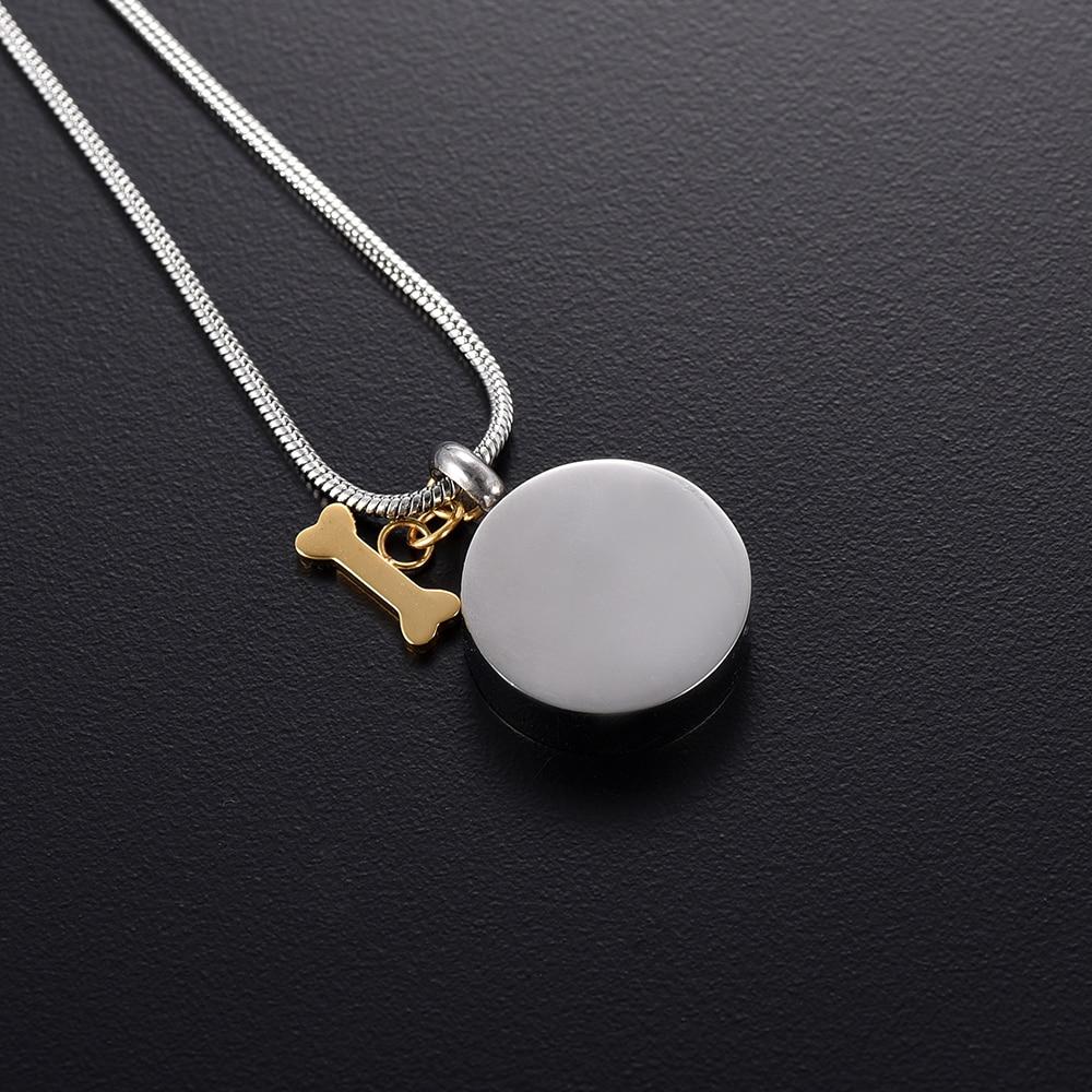 Cremation Necklace - Golden Dog Bone Charm & Paw Print Cremation Urn Necklace