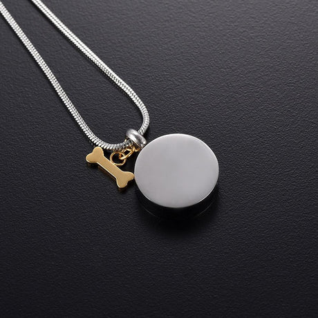 Cremation Necklace - Golden Dog Bone Charm & Paw Print Cremation Urn Necklace