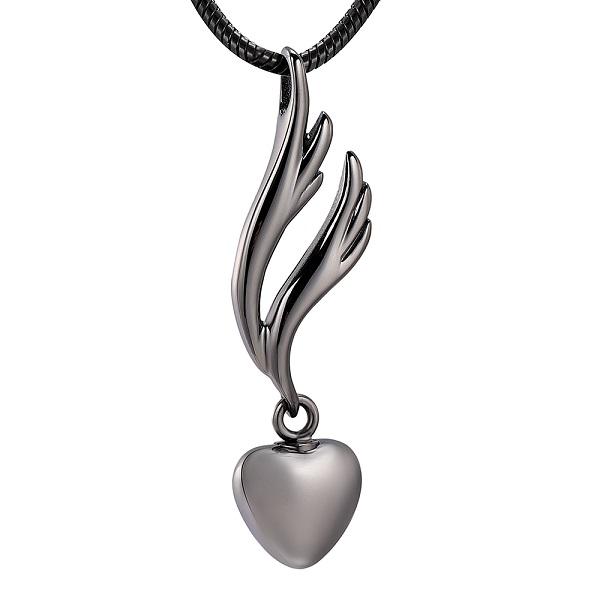 Cremation Necklace - Heart & Angel Wing Cremation Urn Necklace