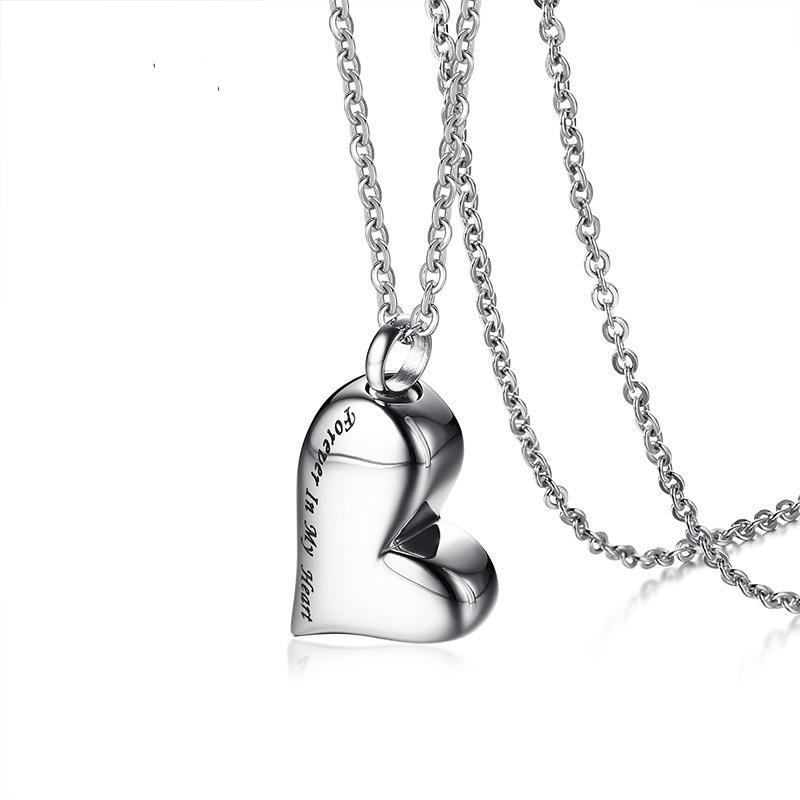 Cremation Necklace - Heart Shaped Cremation Urn Necklace Engraved With "Forever In My Heart"