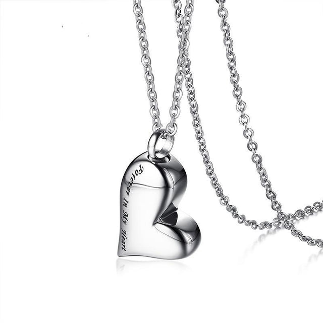 Cremation Necklace - Heart Shaped Cremation Urn Necklace Engraved With "Forever In My Heart"