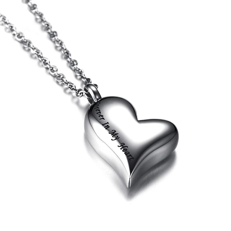 Cremation Necklace - Heart Shaped Cremation Urn Necklace Engraved With "Forever In My Heart"