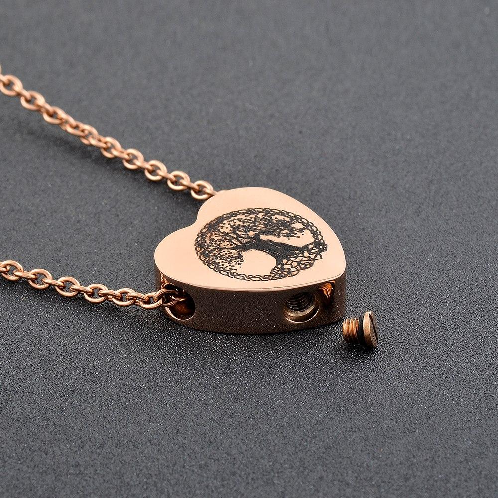 Cremation Necklace - Heart Shaped Cremation Urn Necklace With Etched Tree Of Life
