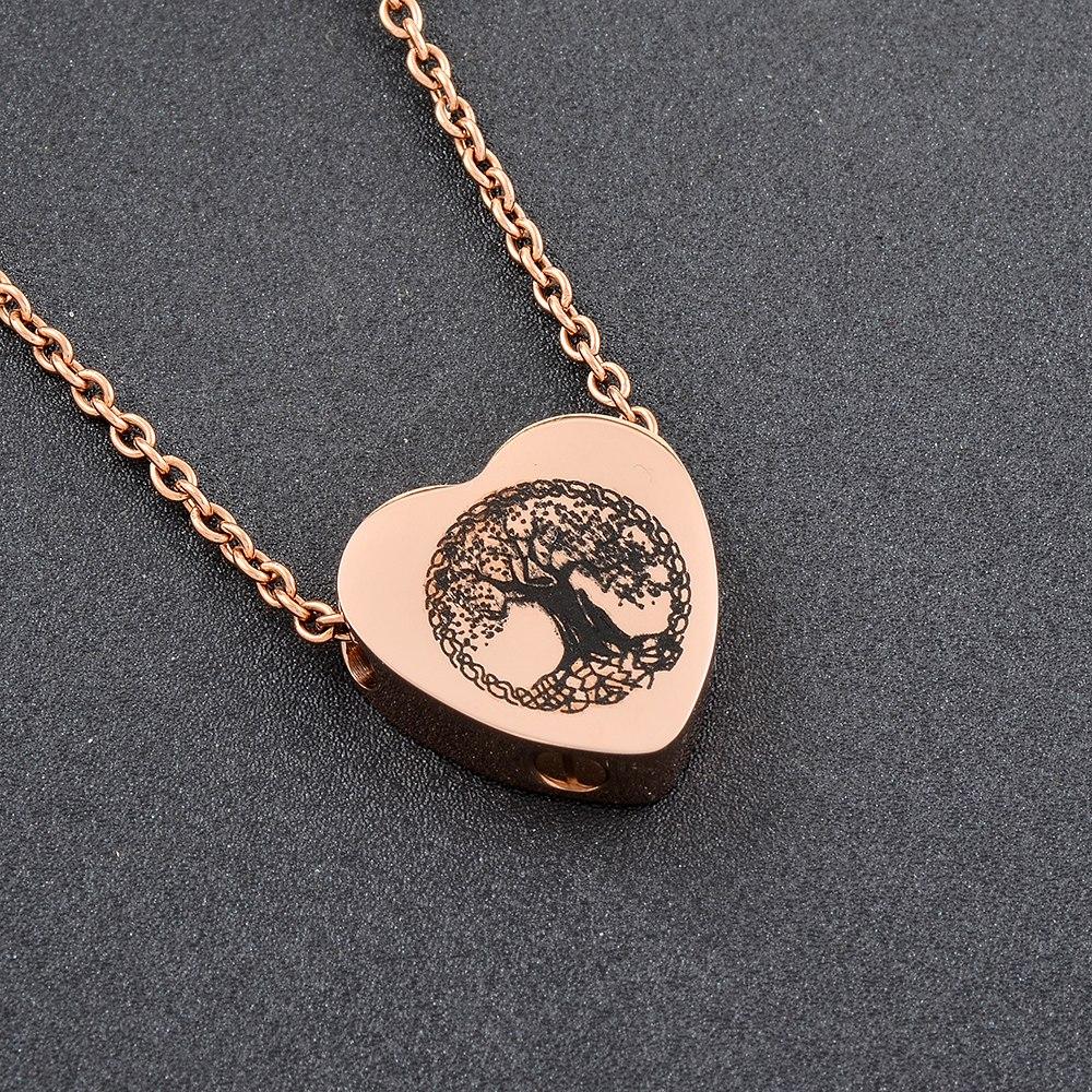 Cremation Necklace - Heart Shaped Cremation Urn Necklace With Etched Tree Of Life