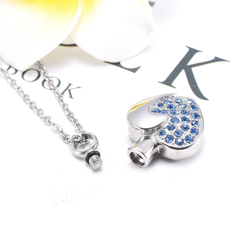 Cremation Necklace - Heart Shaped Cremation Urn Necklace With Rhinestones