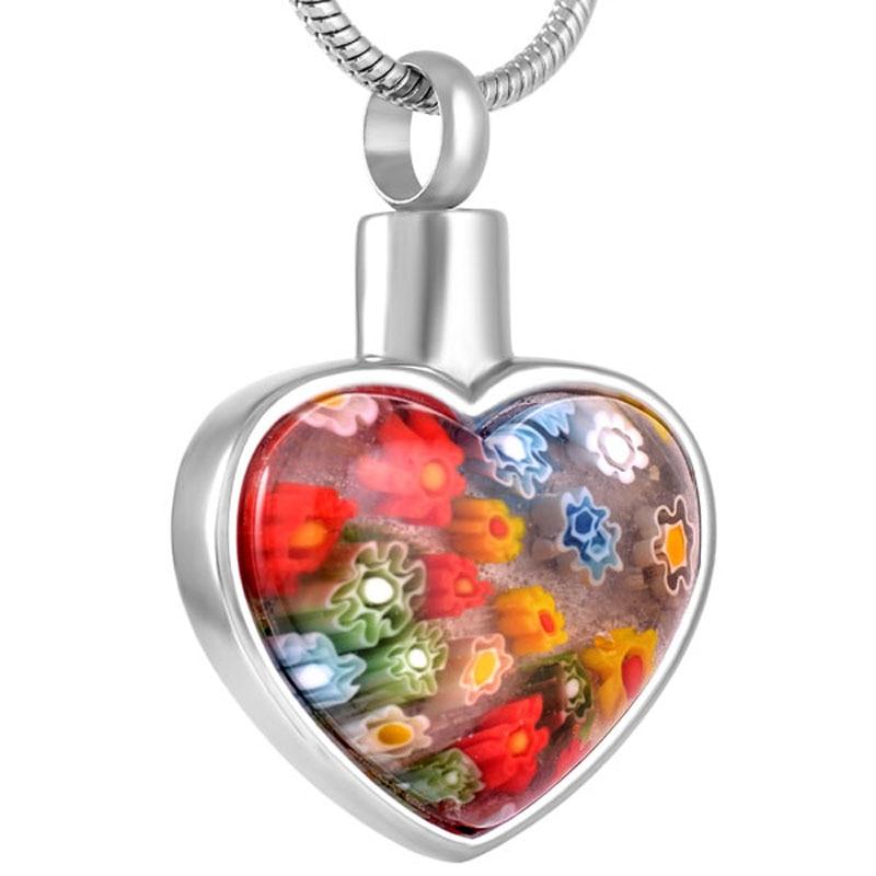 Cremation Necklace - Heart Shaped Murano Glass Cremation Urn Necklace