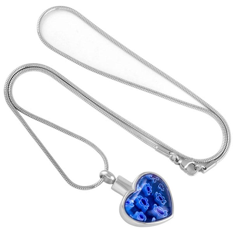Cremation Necklace - Heart Shaped Murano Glass Cremation Urn Necklace