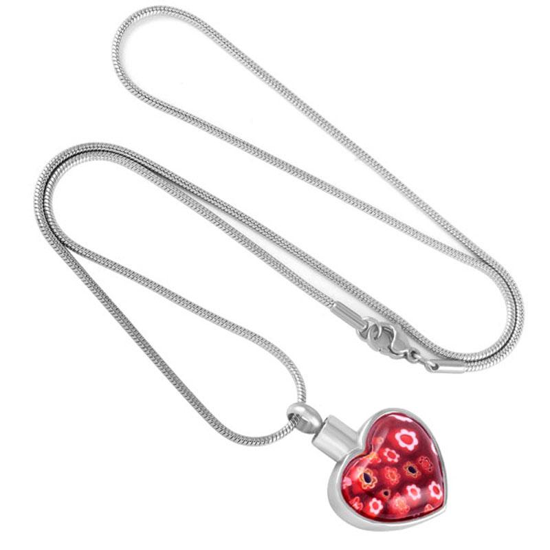 Cremation Necklace - Heart Shaped Murano Glass Cremation Urn Necklace