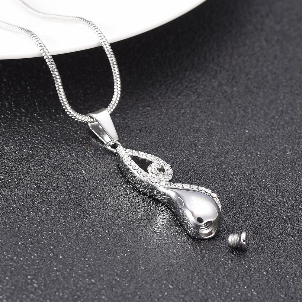Cremation Necklace - Infinty Teardrop Cremation Urn Necklace With Rhinestones