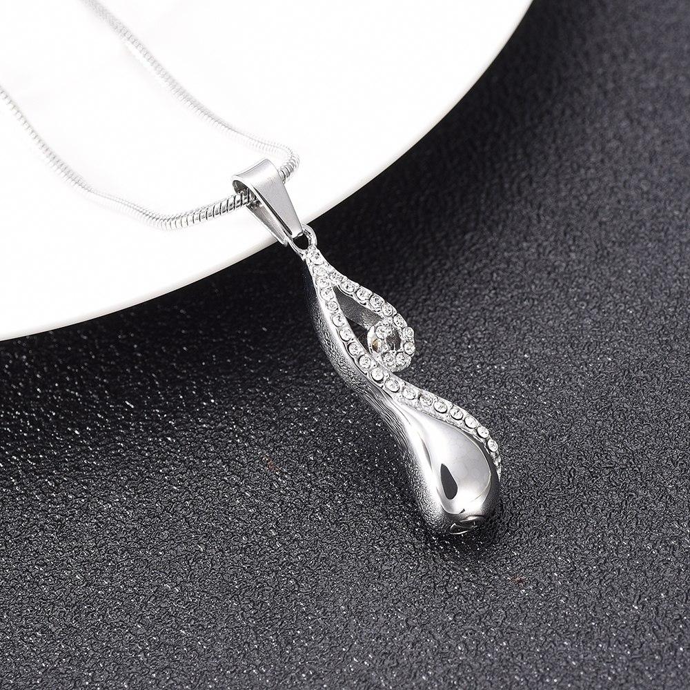 Cremation Necklace - Infinty Teardrop Cremation Urn Necklace With Rhinestones