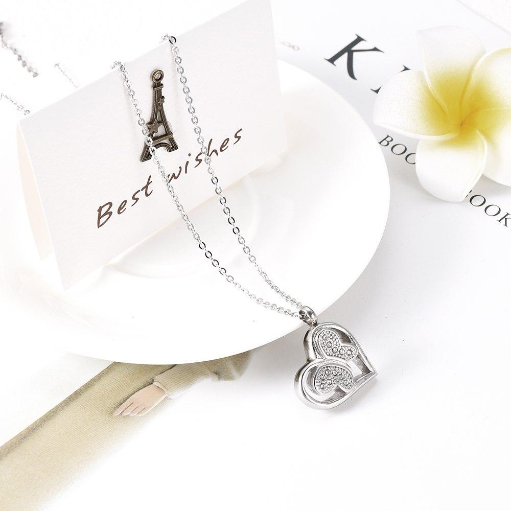 Cremation Necklace - Jeweled Butterfly In Heart Cremation Urn Necklace With Rhinestones