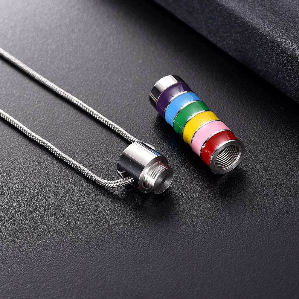 Cremation Necklace - LGBT Rainbow Cylinder Cremation Urn Necklace