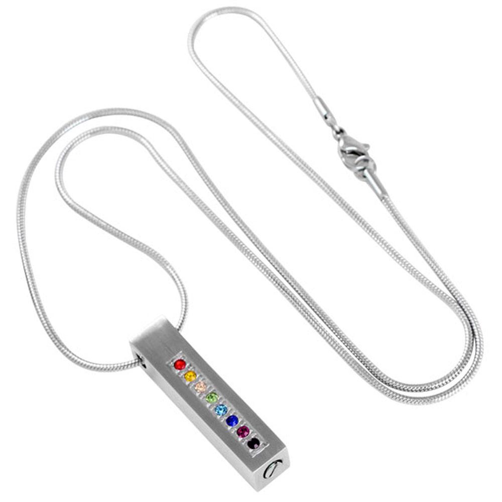 Cremation Necklace - LGBT Rainbow Rhinestone Cylinder Cremation Jewelry Necklace