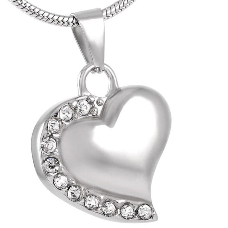 Cremation Necklace - Memorial Heart Cremation Urn Necklace With Rhinestones