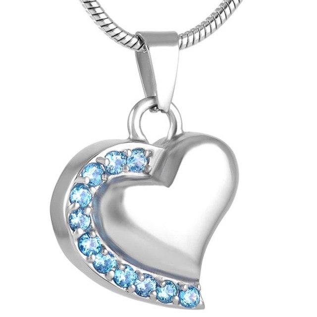 Cremation Necklace - Memorial Heart Cremation Urn Necklace With Rhinestones