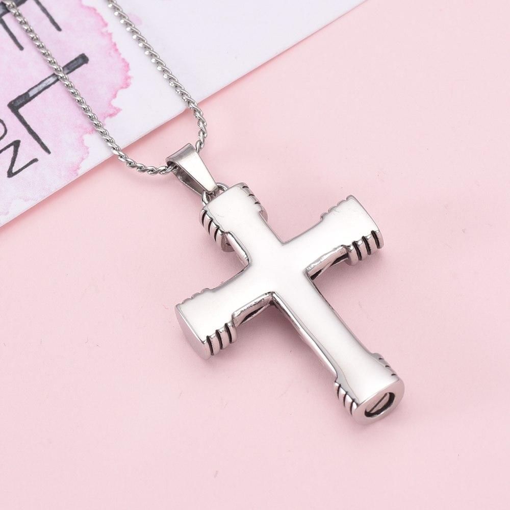 Cremation Necklace - Modern Silver Cross Cremation Urn Necklace