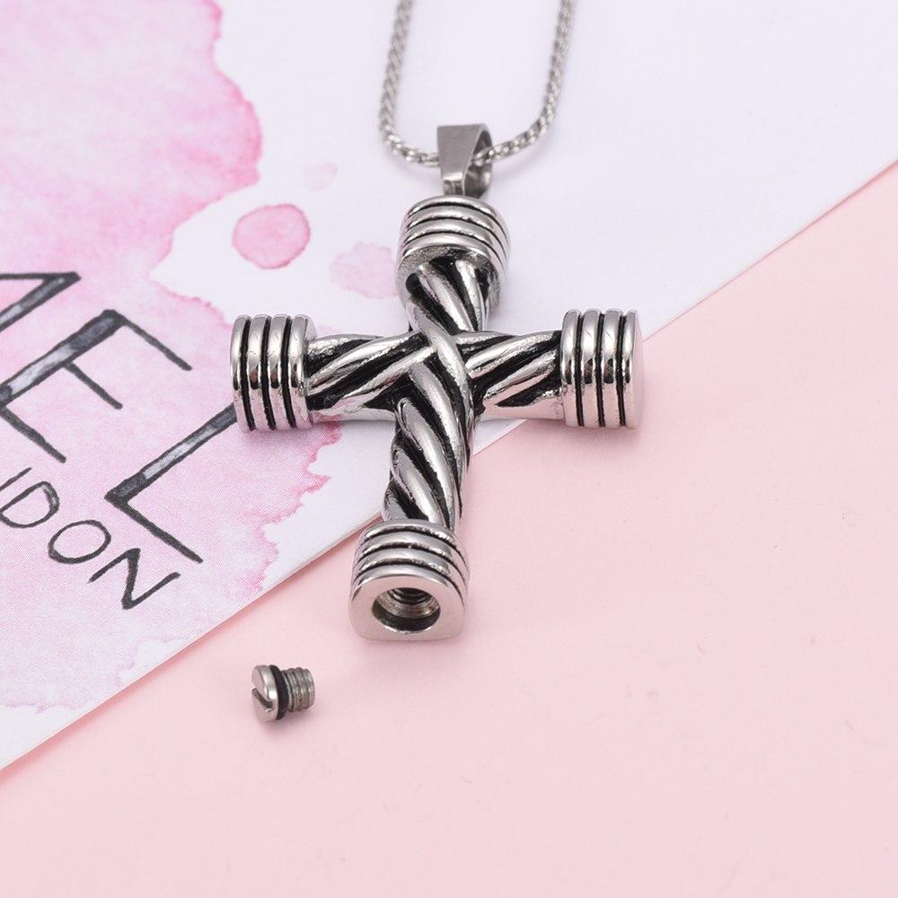 Cremation Necklace - Modern Silver Cross Cremation Urn Necklace