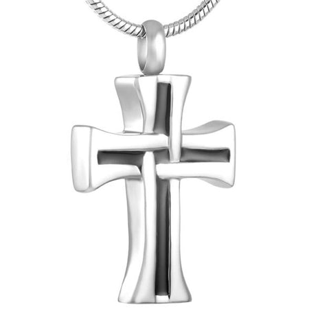 Cremation Necklace - Modern Silver Cross Cremation Urn Necklace