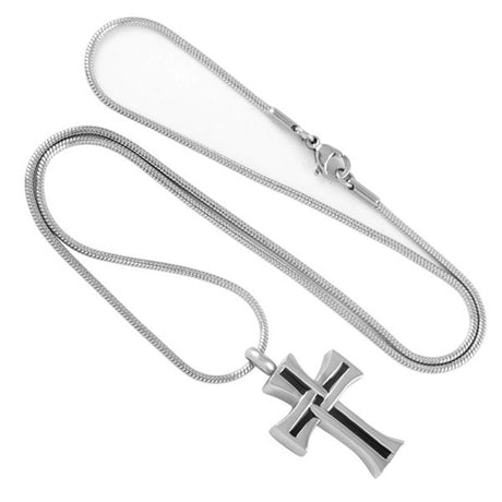 Cremation Necklace - Modern Silver Cross Cremation Urn Necklace