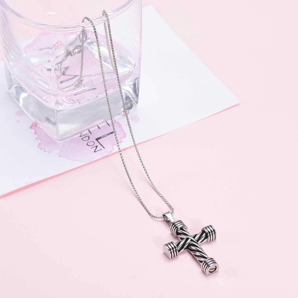 Cremation Necklace - Modern Silver Cross Cremation Urn Necklace