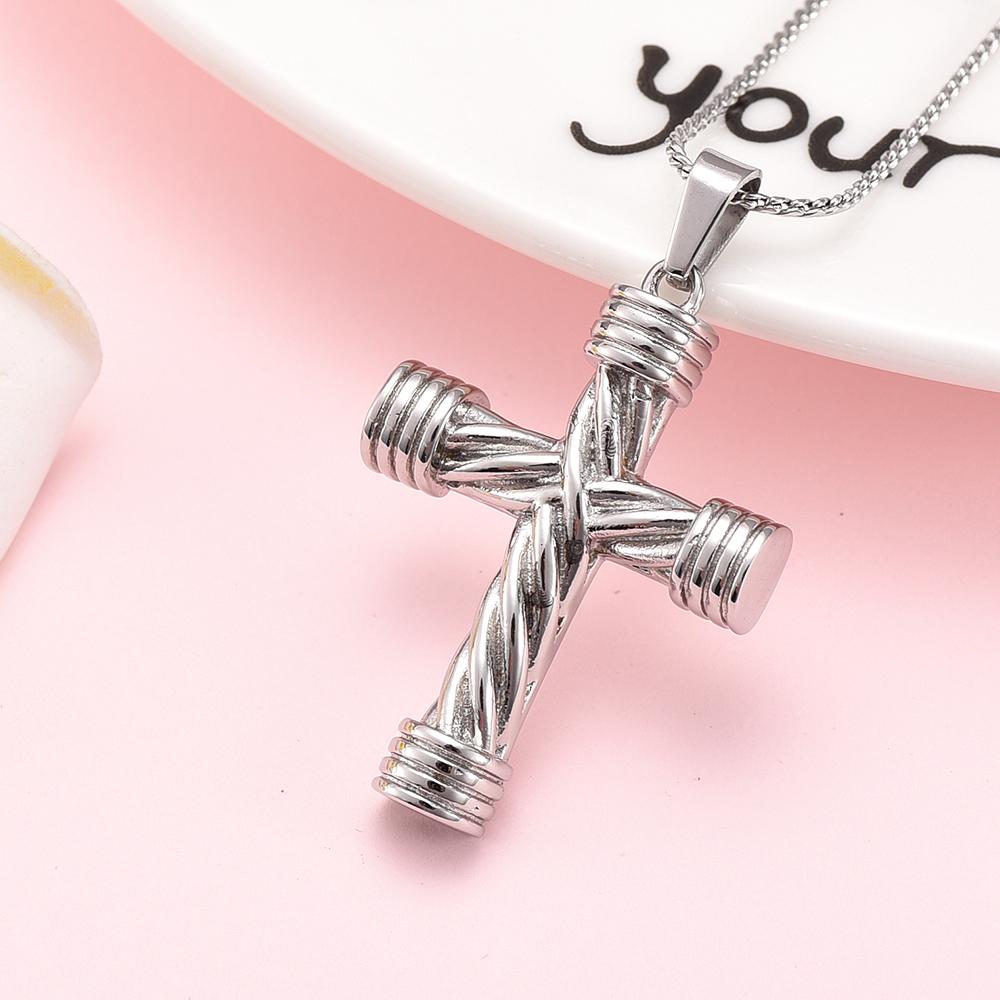 Cremation Necklace - Modern Silver Cross Cremation Urn Necklace