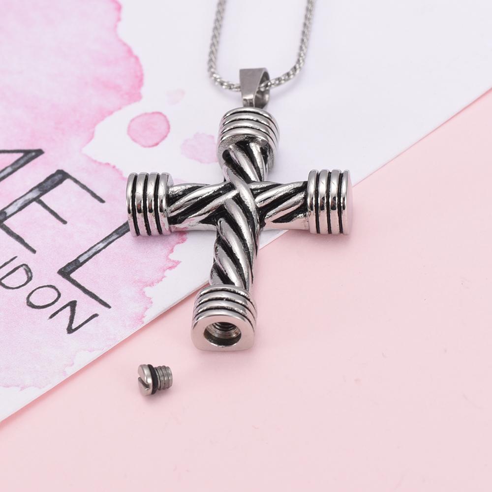 Cremation Necklace - Modern Silver Cross Cremation Urn Necklace