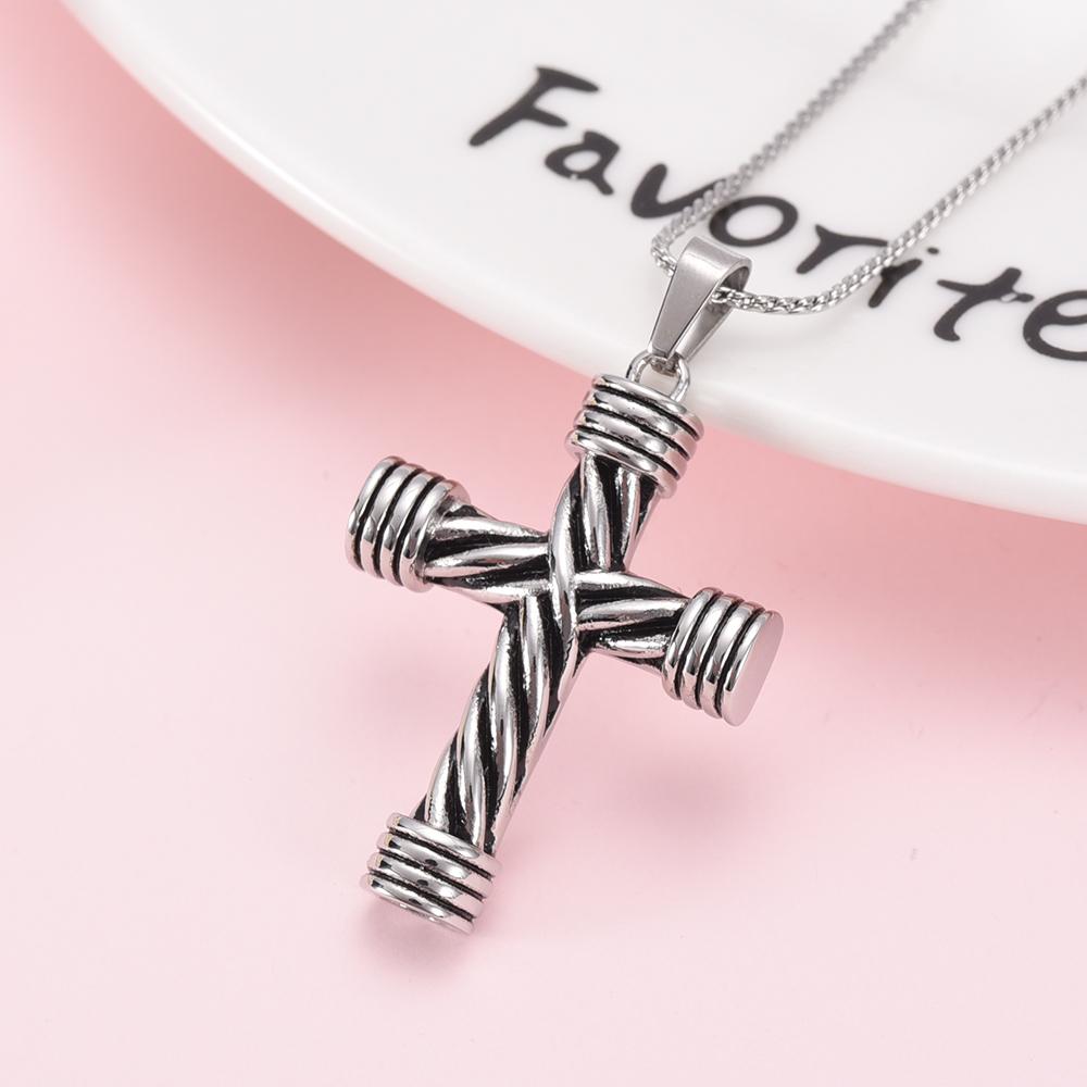 Cremation Necklace - Modern Silver Cross Cremation Urn Necklace