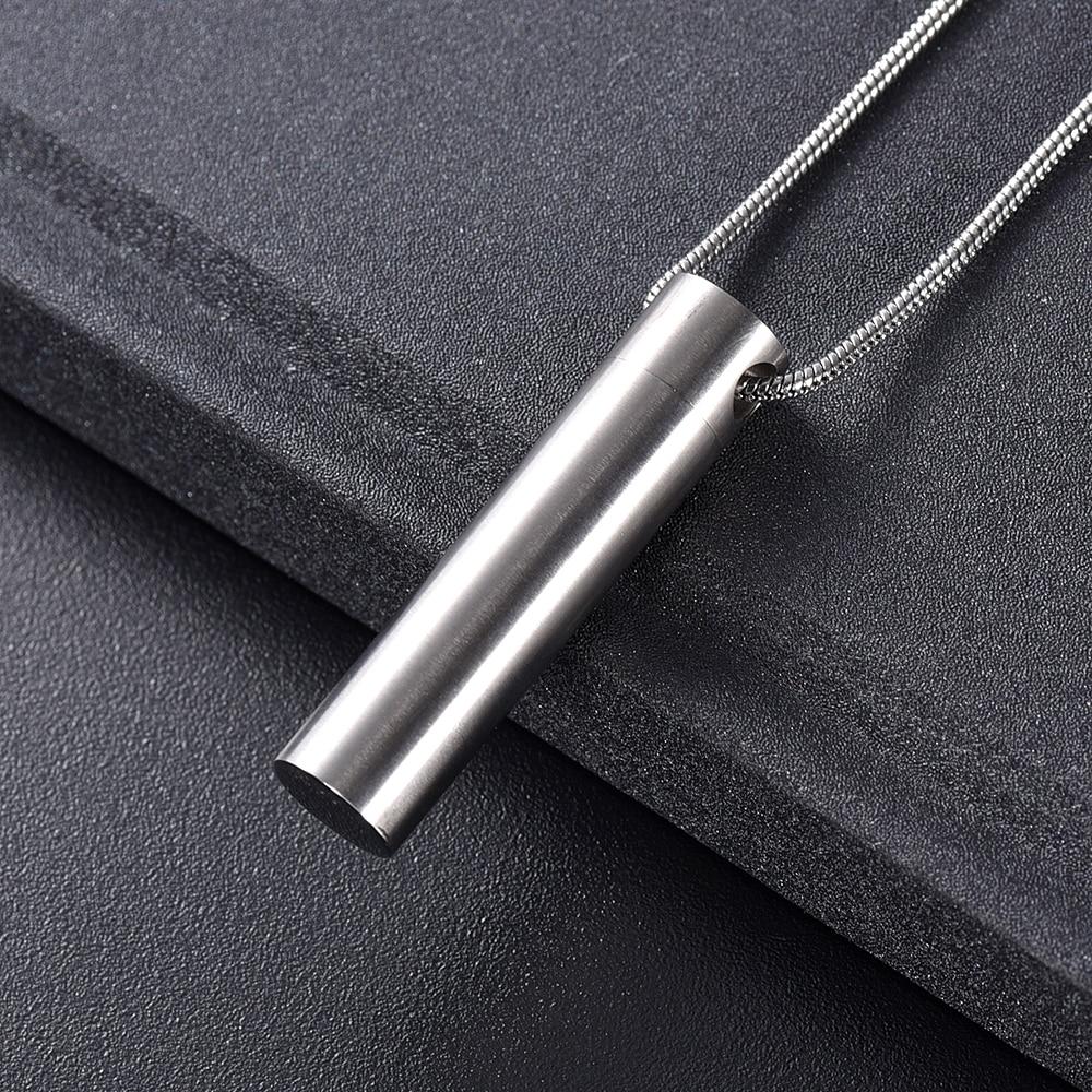 Cremation Necklace - Modern Silver Cylinder Memorial Urn