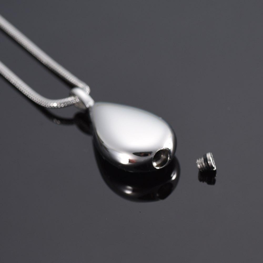 Cremation Necklace - Modern Silver Water Drop Cremation Urn Necklace