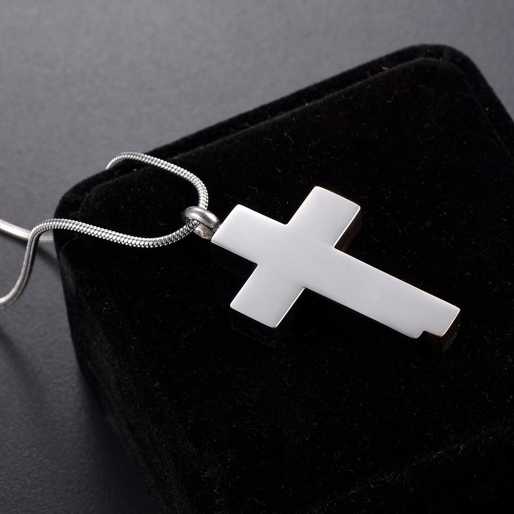Cremation Necklace - Modern Style Two Tone Cross Cremation Urn Necklace With Gem Rhinestones