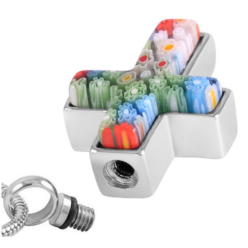 Cremation Necklace - Murano Glass Cross Cremation Urn Necklace