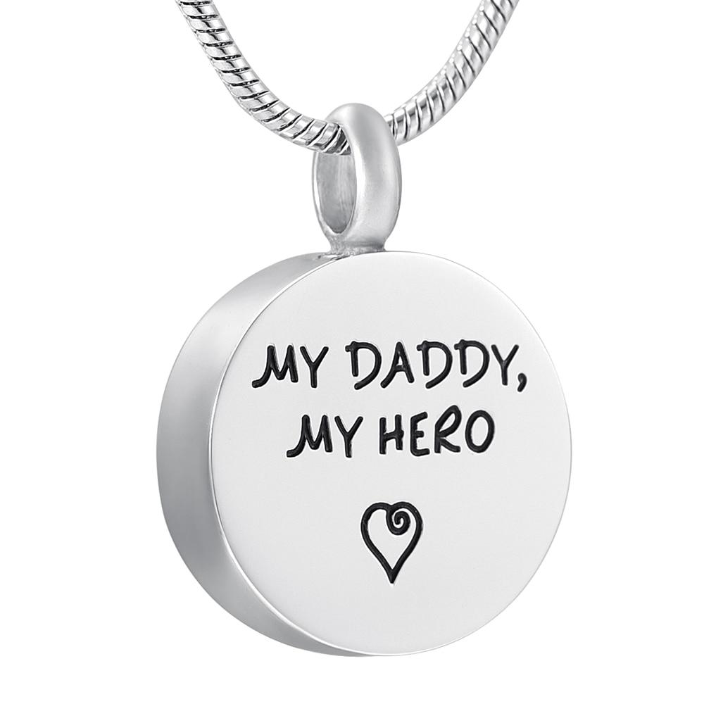 Cremation Necklace - "'My Daddy, My Hero" With Heart Engrave Urn Necklace