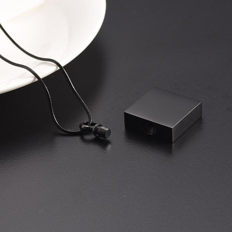 Cremation Necklace - "My Fur Angel" Modern Square Cremation Urn Necklace With Paw Prints