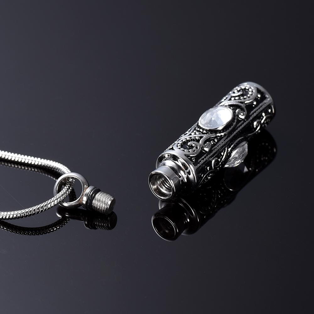 Cremation Necklace - Ornate Cremation Urn Necklace Cylinder With Gemstones