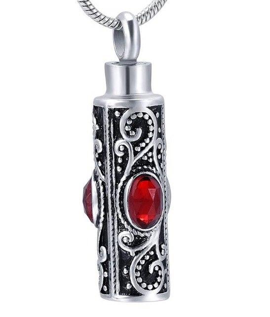 Cremation Necklace - Ornate Cremation Urn Necklace Cylinder With Gemstones