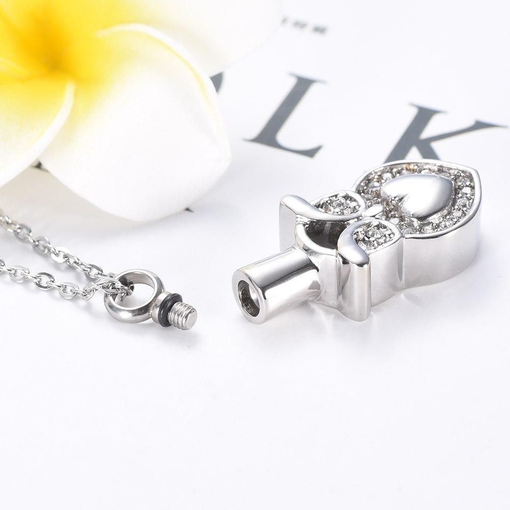 Cremation Necklace - Owl Heart Cremation Urn Necklace With Gemstones