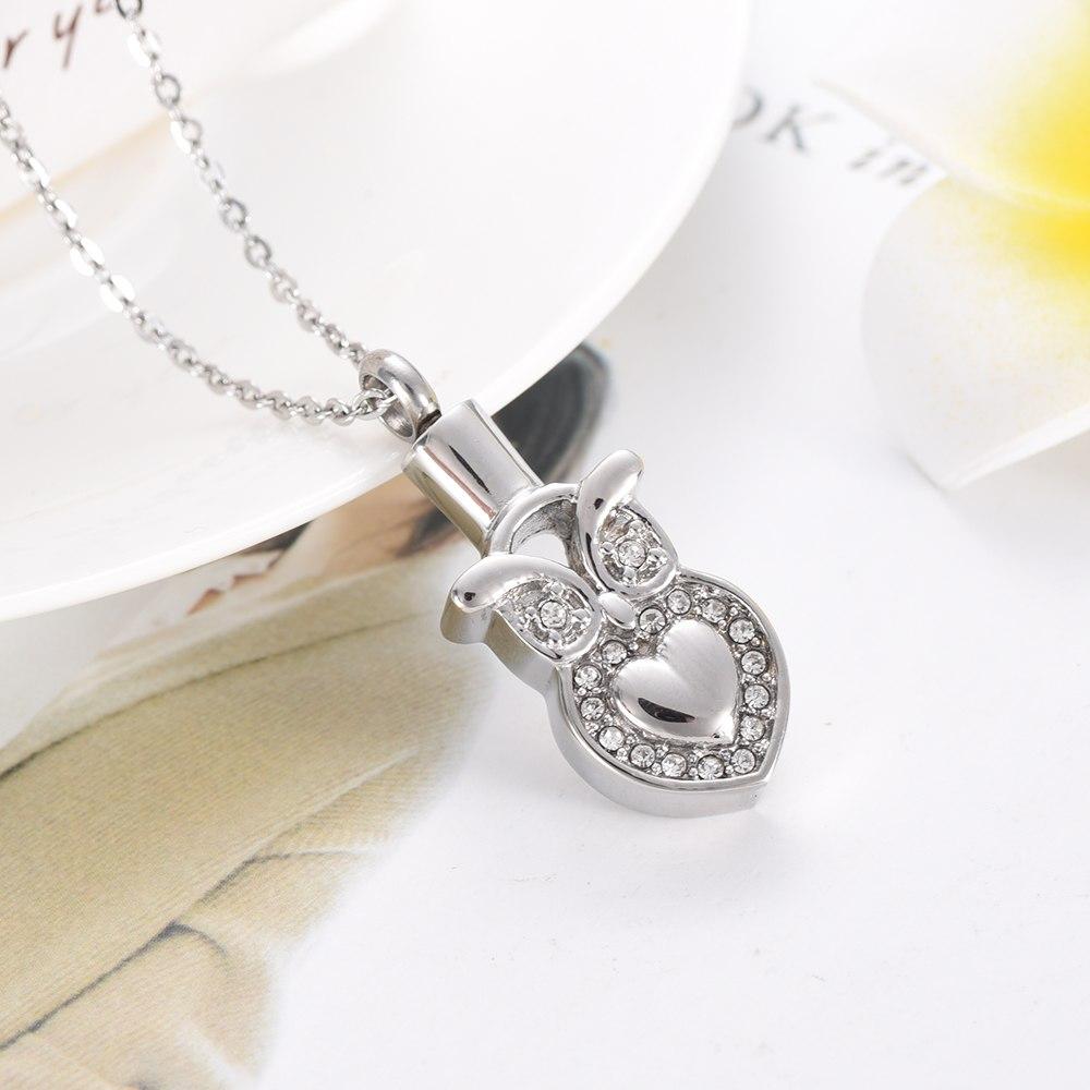 Cremation Necklace - Owl Heart Cremation Urn Necklace With Gemstones
