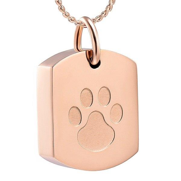 Cremation Necklace - Paw Print Dog Tags Cremation  Necklace
