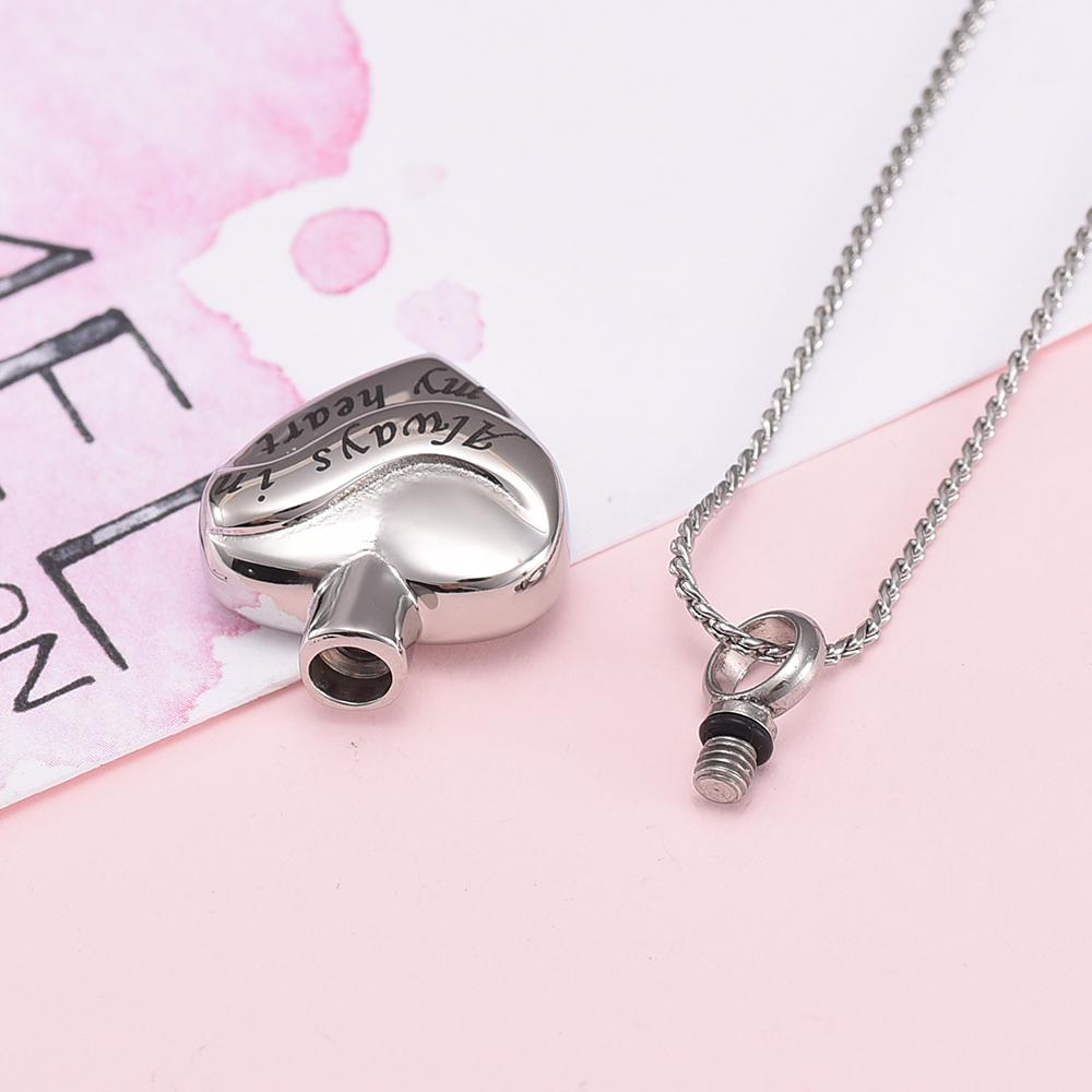 Cremation Necklace - Silver Always In My Heart Cremation Urn Necklace F