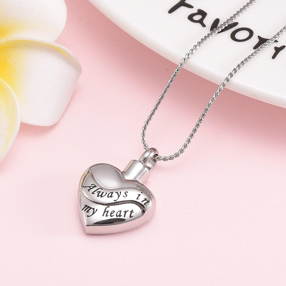 Cremation Necklace - Silver Always In My Heart Cremation Urn Necklace F